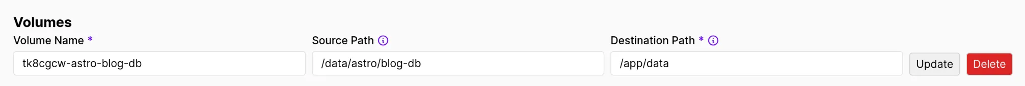 docker volume in Coolify interface