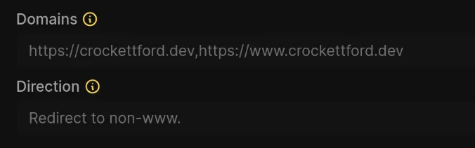 The UI options for redirecting www and non-www URLs